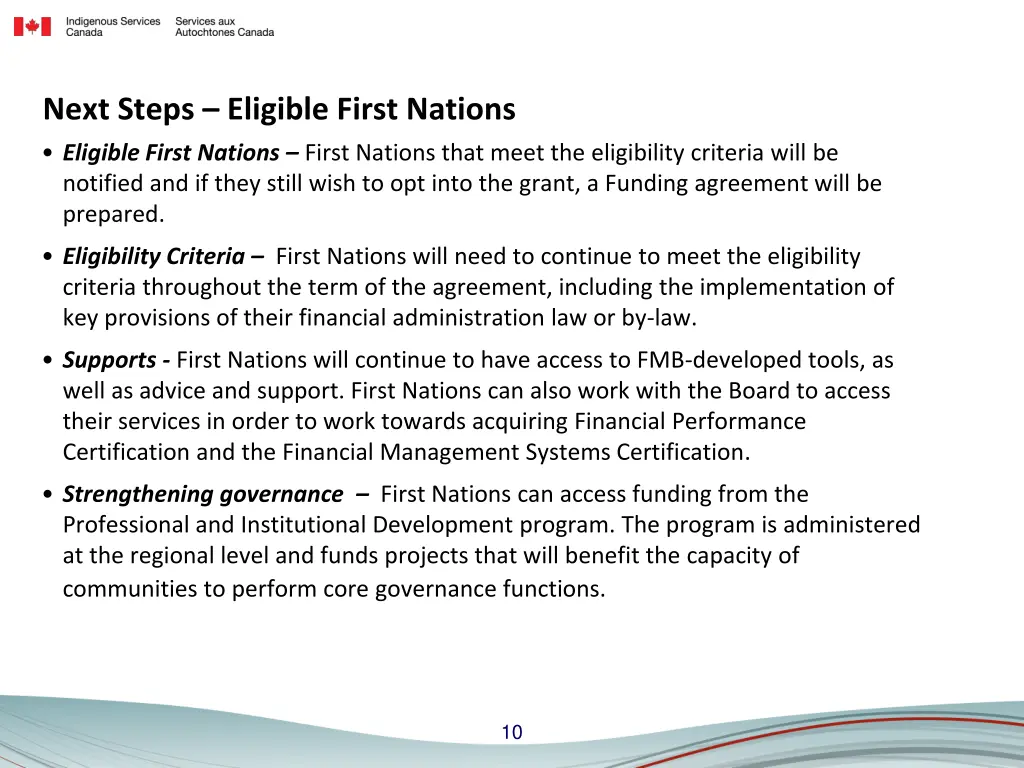 next steps eligible first nations