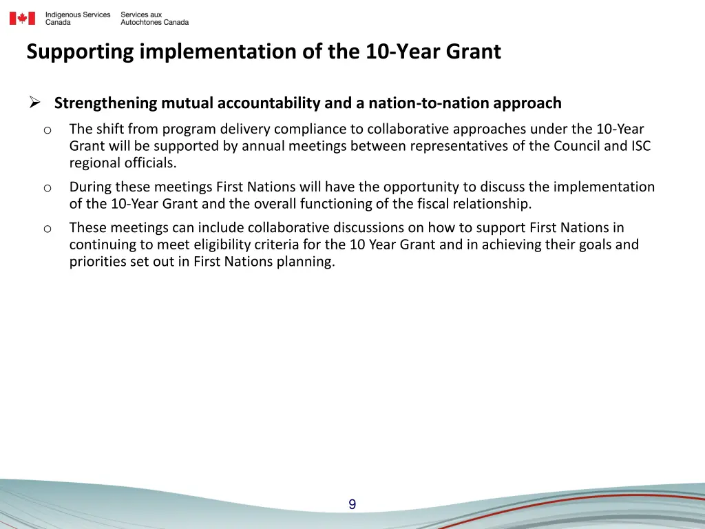 supporting implementation of the 10 year grant