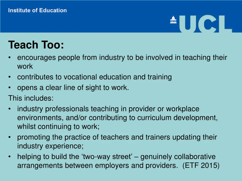 teach too encourages people from industry