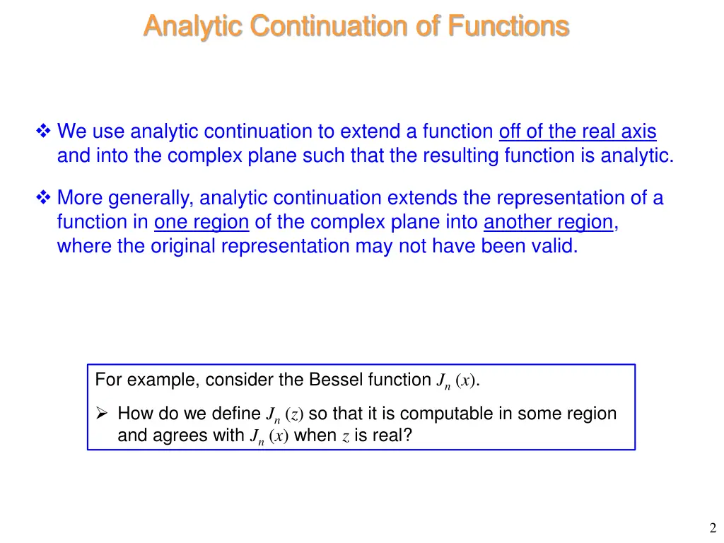 analytic continuation of functions