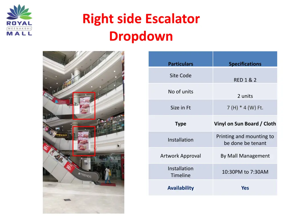 right side escalator dropdown
