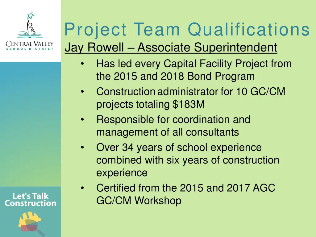 project team qualifications jay rowell associate