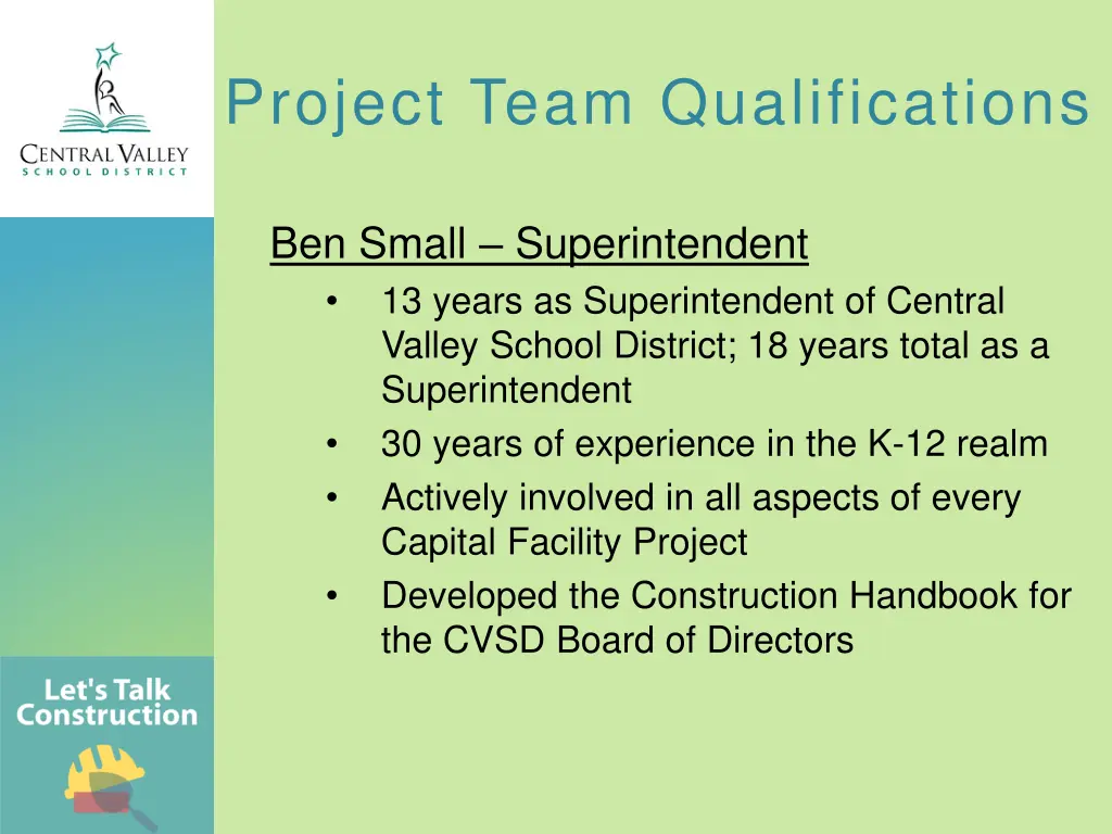 project team qualifications