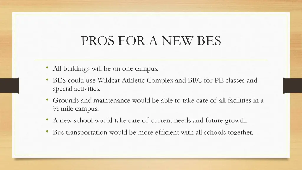 pros for a new bes