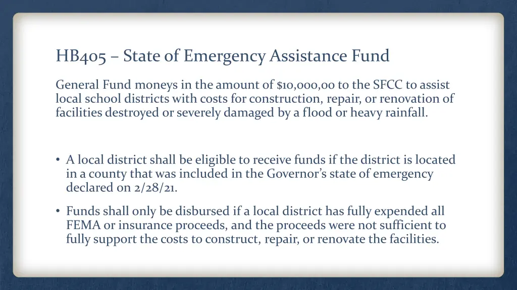 hb405 state of emergency assistance fund