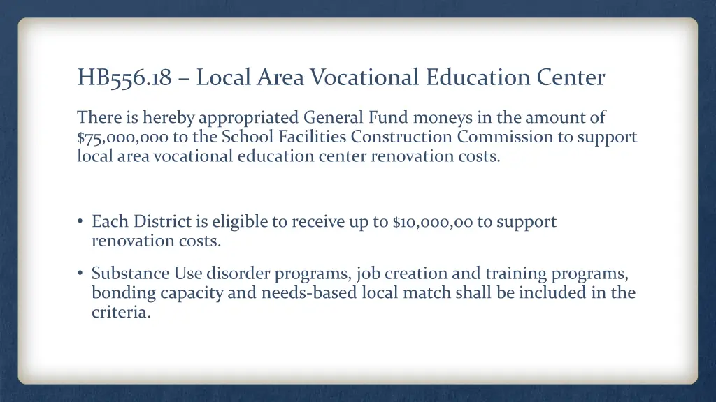 hb556 18 local area vocational education center