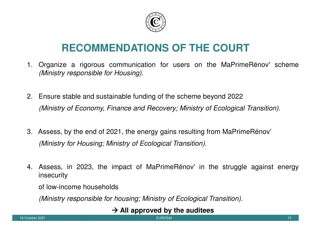 recommendations of the court