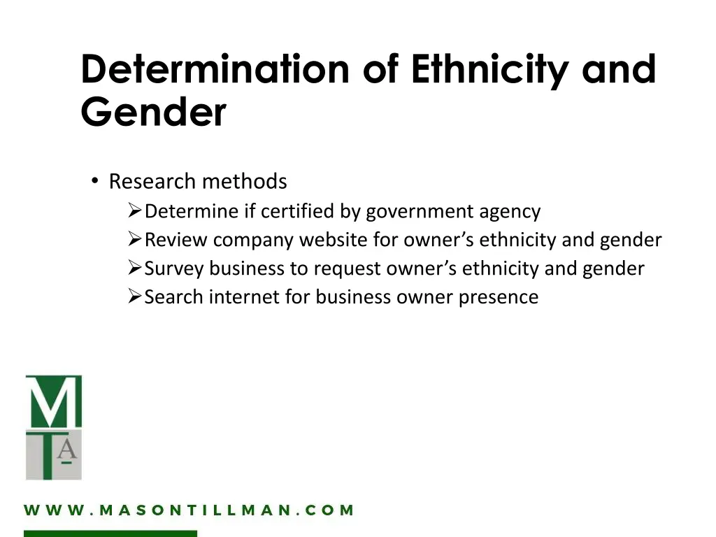 determination of ethnicity and gender