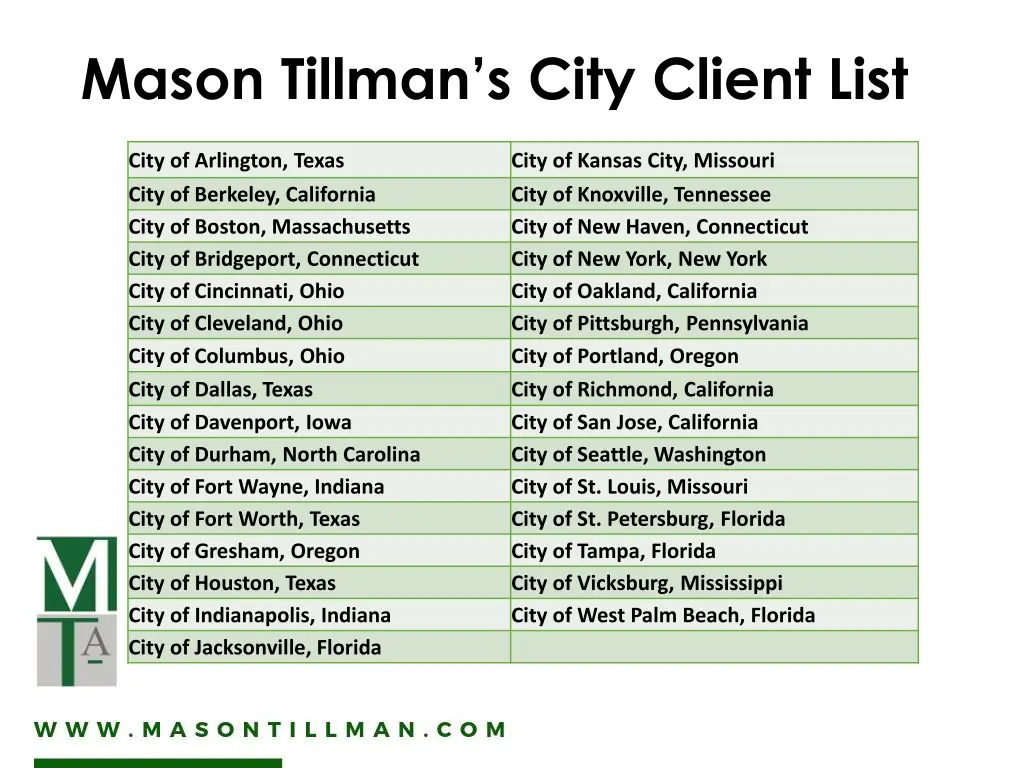 mason tillman s city client list