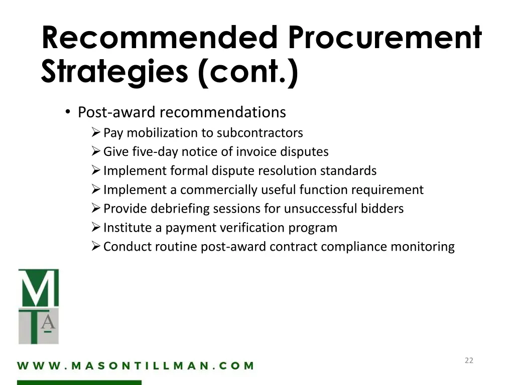 recommended procurement strategies cont