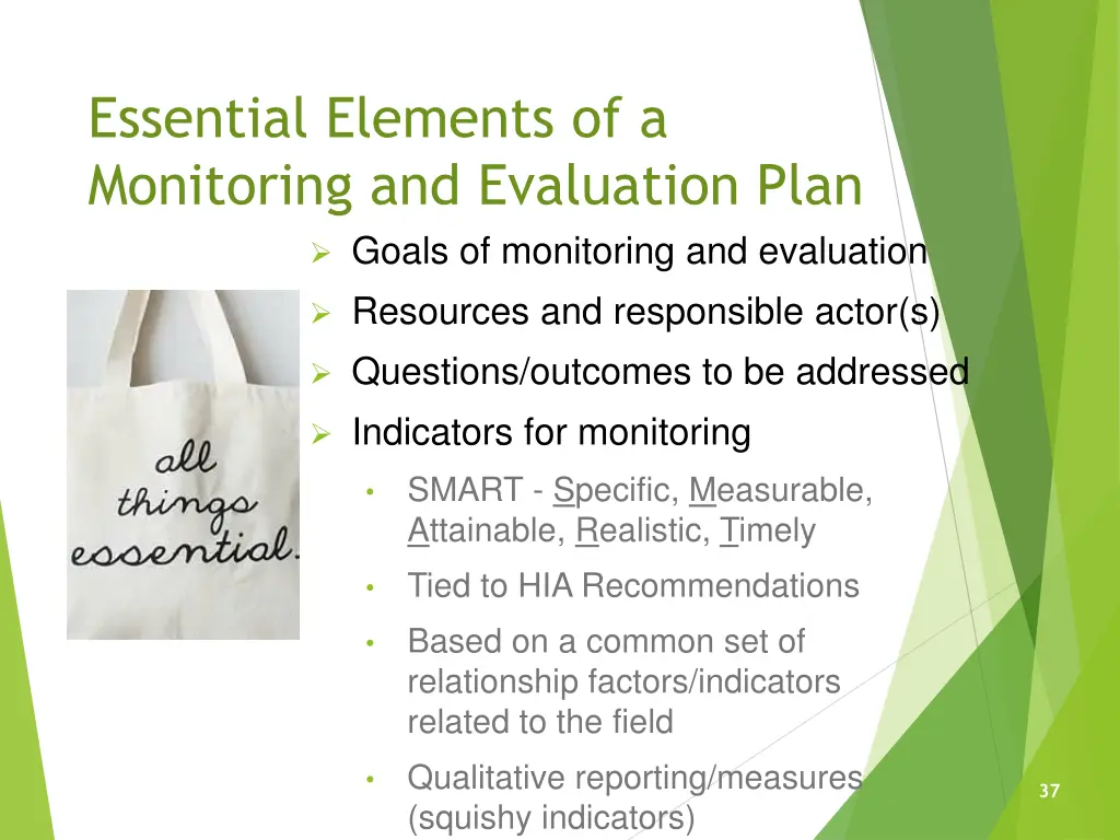 essential elements of a monitoring and evaluation