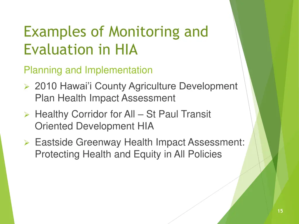 examples of monitoring and evaluation in hia