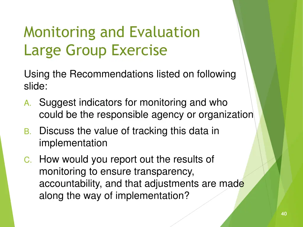 monitoring and evaluation large group exercise 1