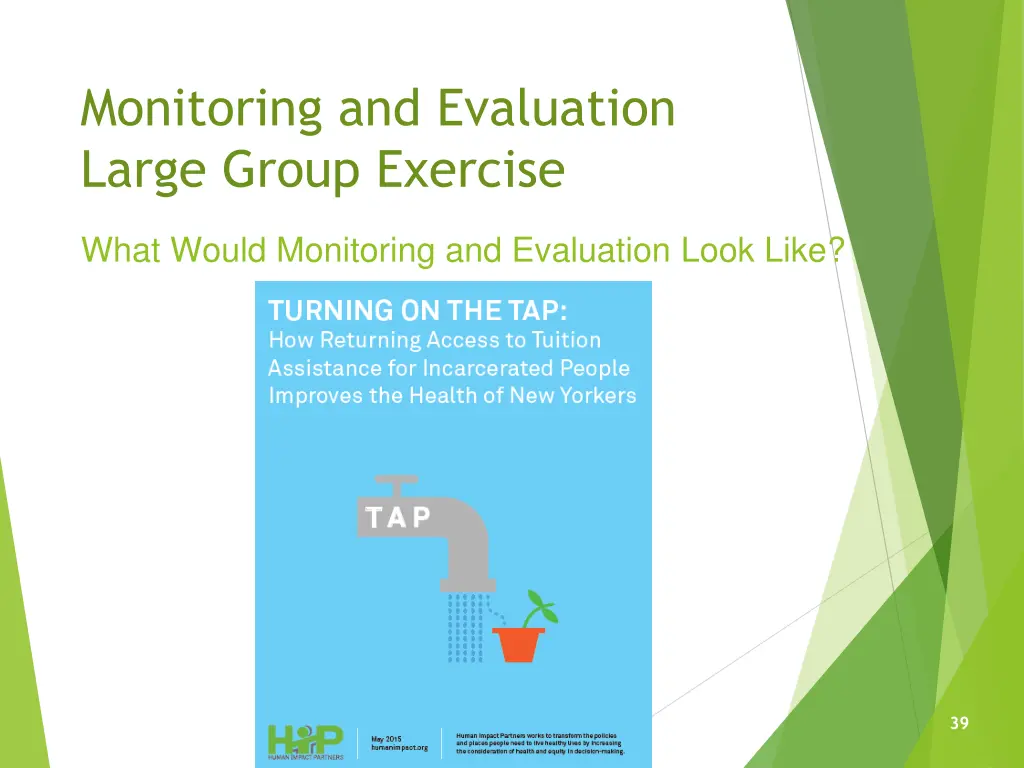 monitoring and evaluation large group exercise