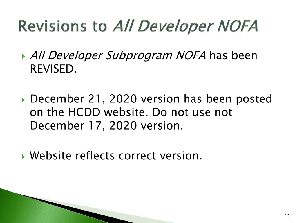 all developer subprogram nofa has been revised
