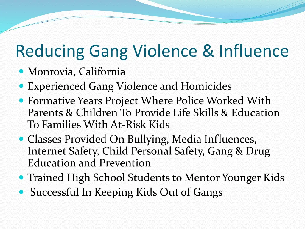 reducing gang violence influence monrovia