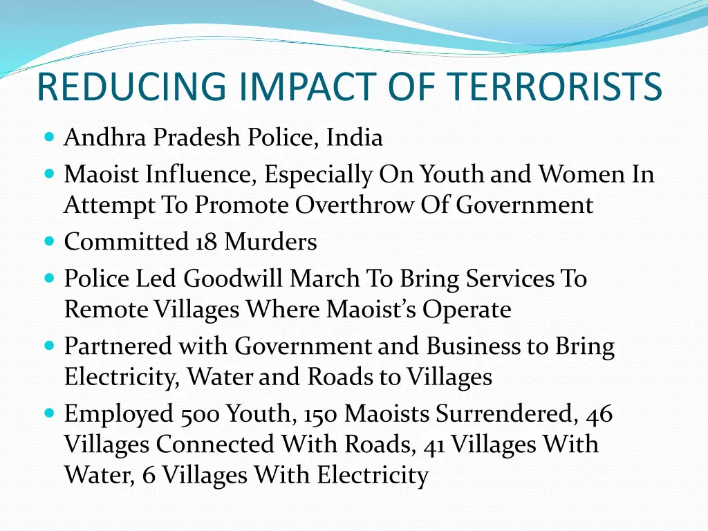 reducing impact of terrorists