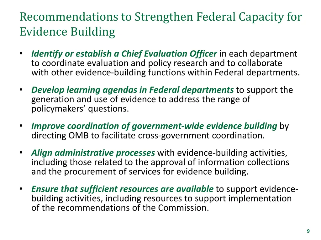 recommendations to strengthen federal capacity