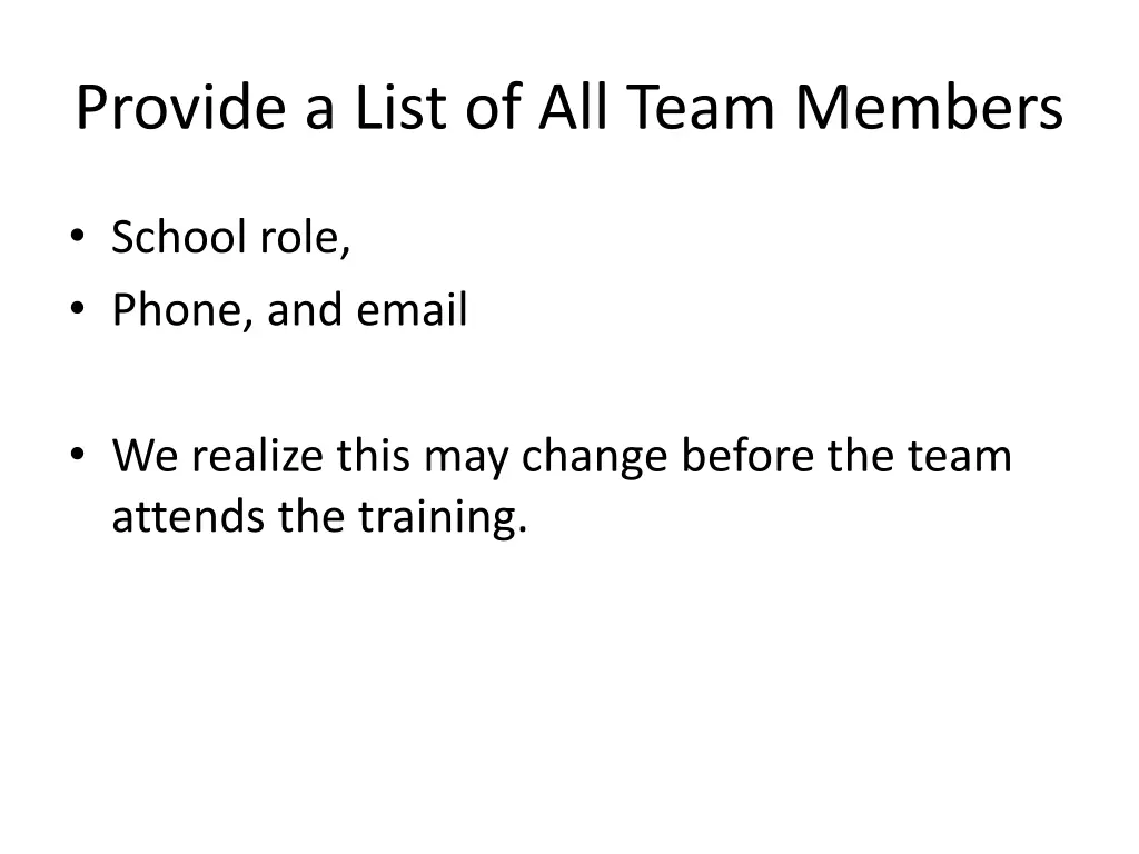 provide a list of all team members