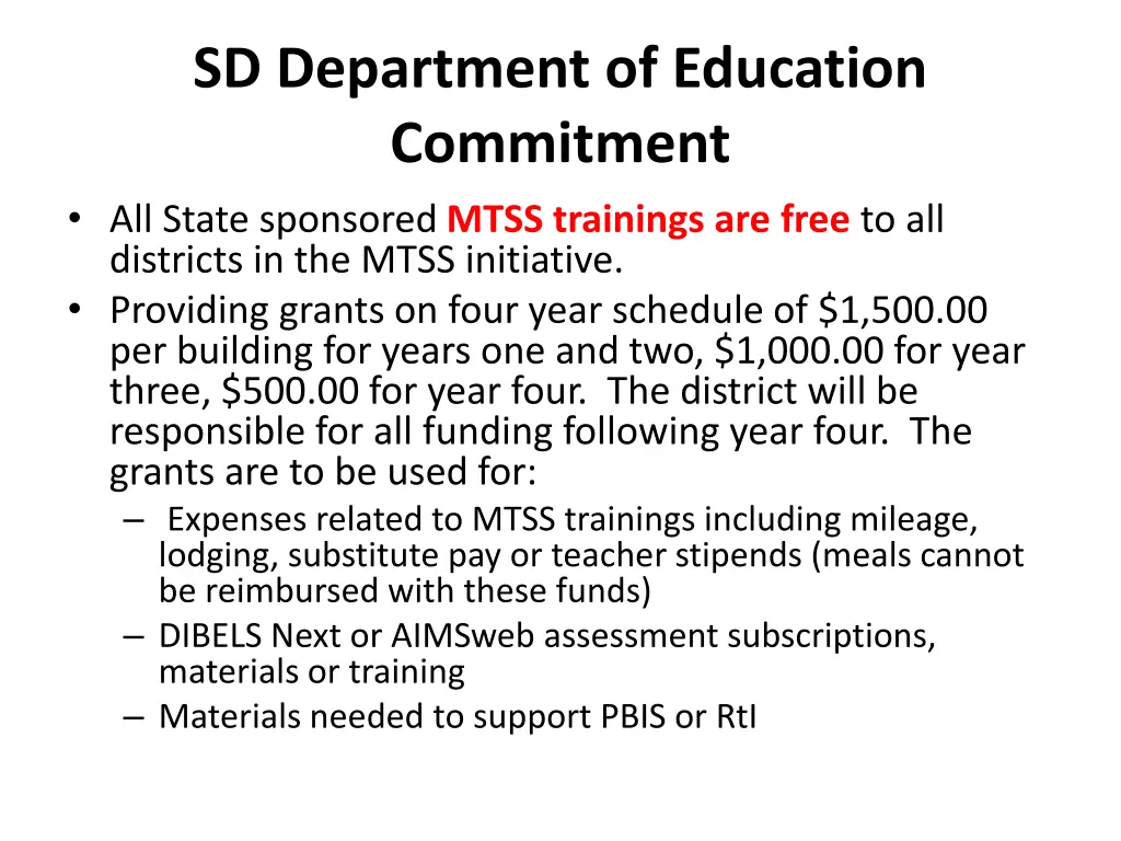 sd department of education commitment all state