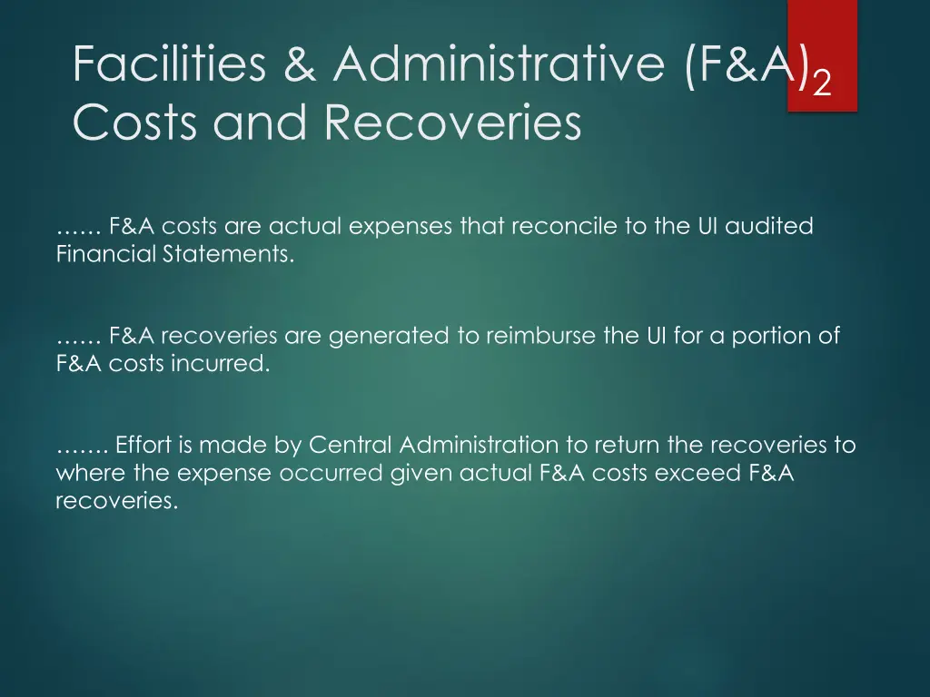 facilities administrative f a costs and recoveries