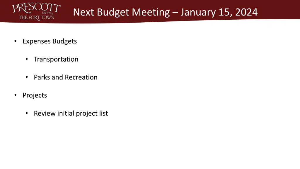 next budget meeting january 15 2024