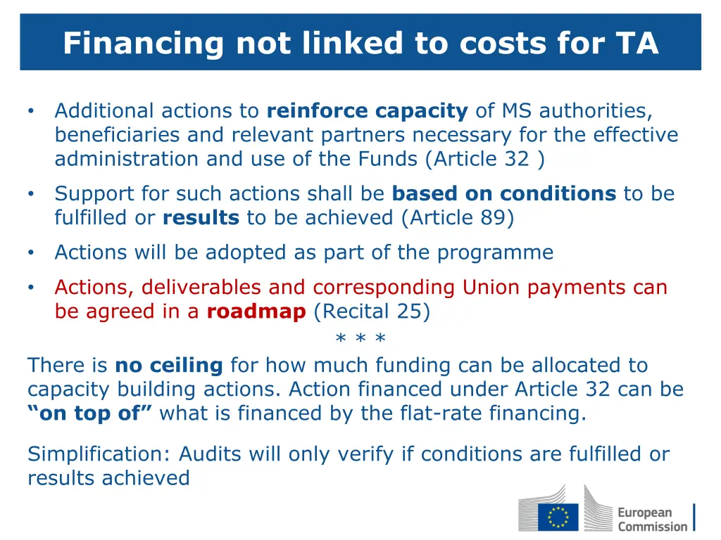financing not linked to costs for ta