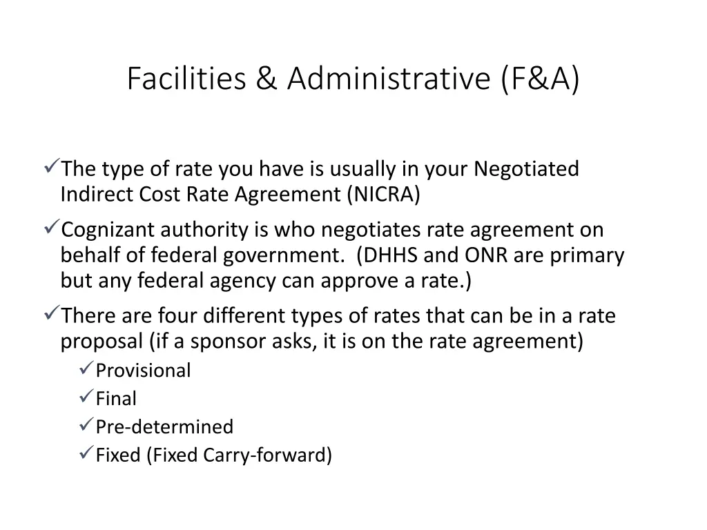 facilities administrative f a