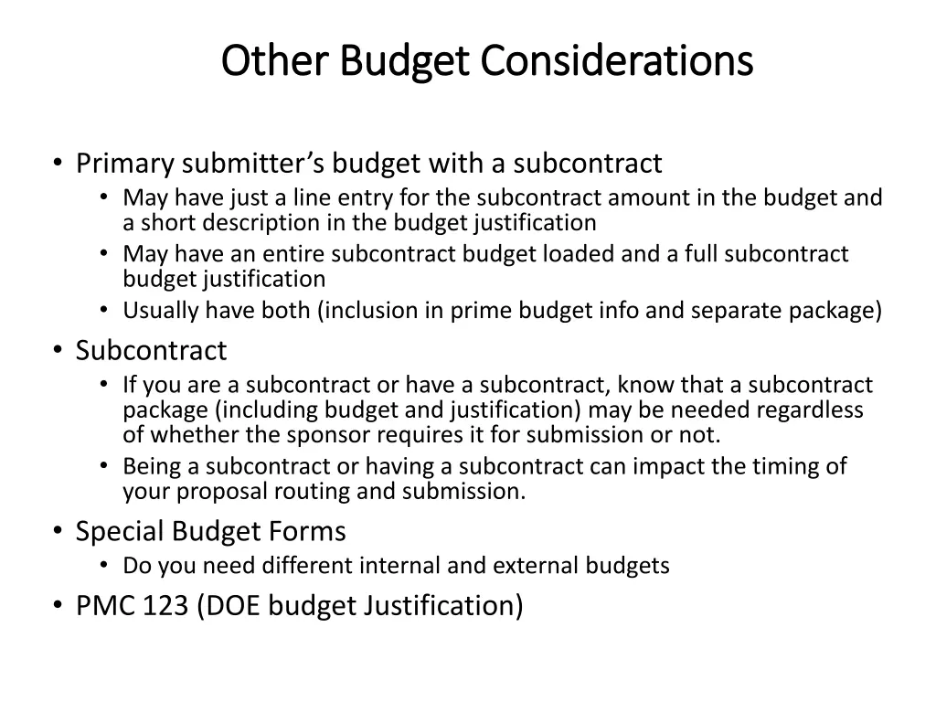 other budget considerations other budget 1