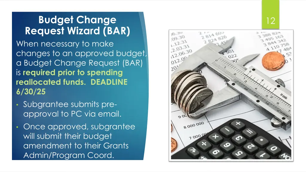 budget change request wizard bar when necessary