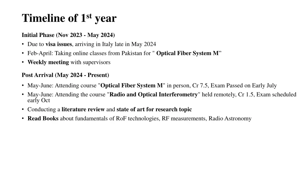 timeline of 1 st year 1