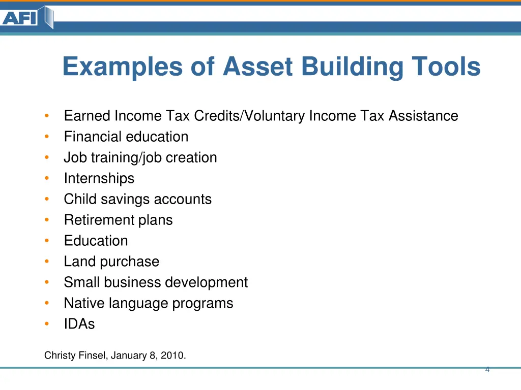 examples of asset building tools