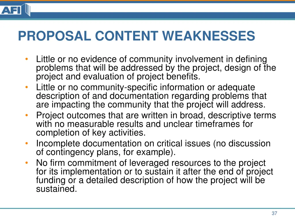 proposal content weaknesses