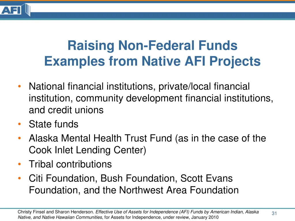 raising non federal funds examples from native