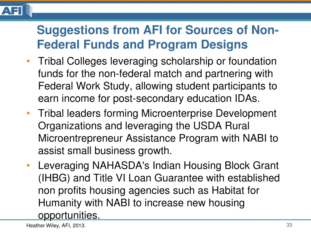 suggestions from afi for sources of non federal