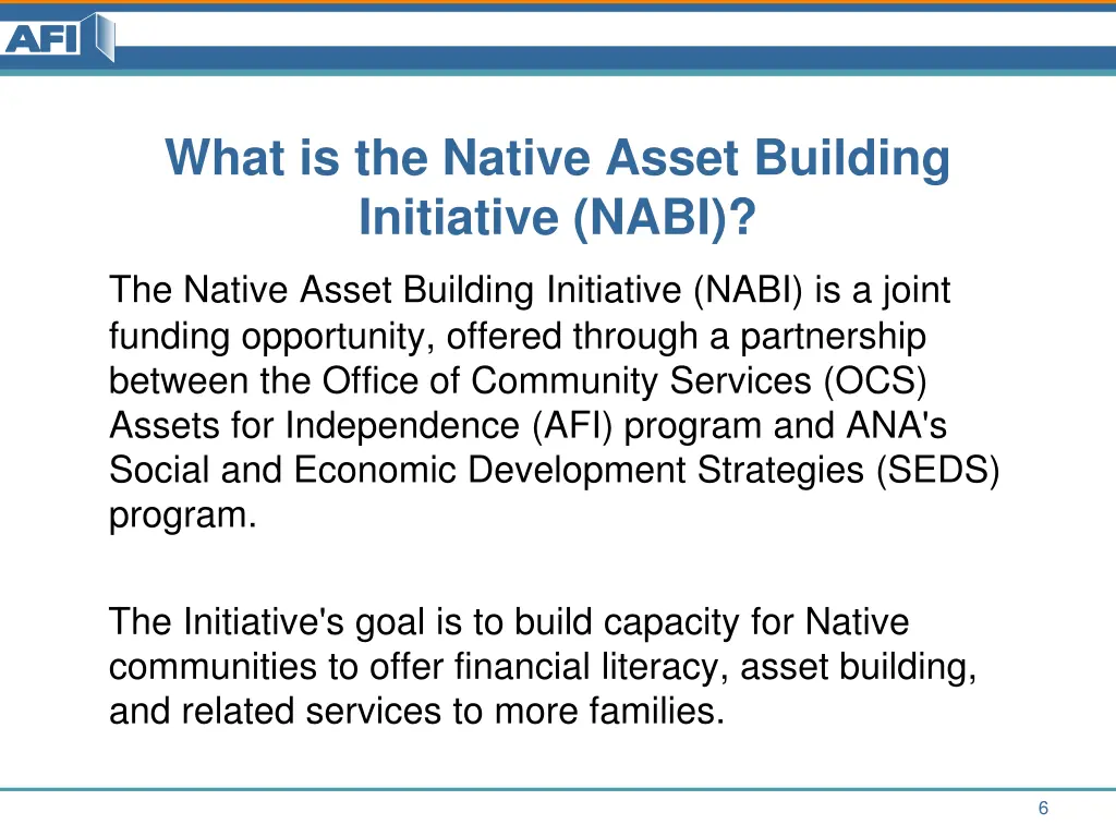 what is the native asset building initiative nabi