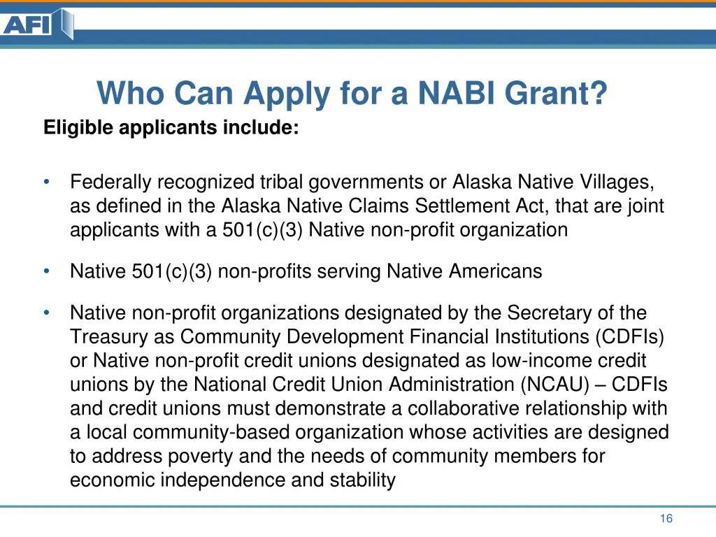 who can apply for a nabi grant eligible