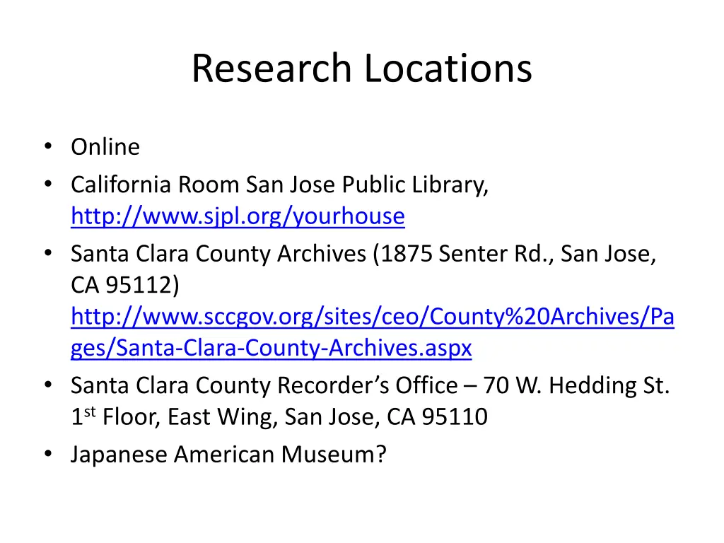 research locations