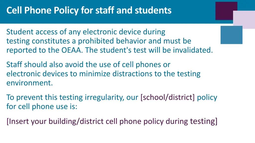 cell phone policy for staff and students