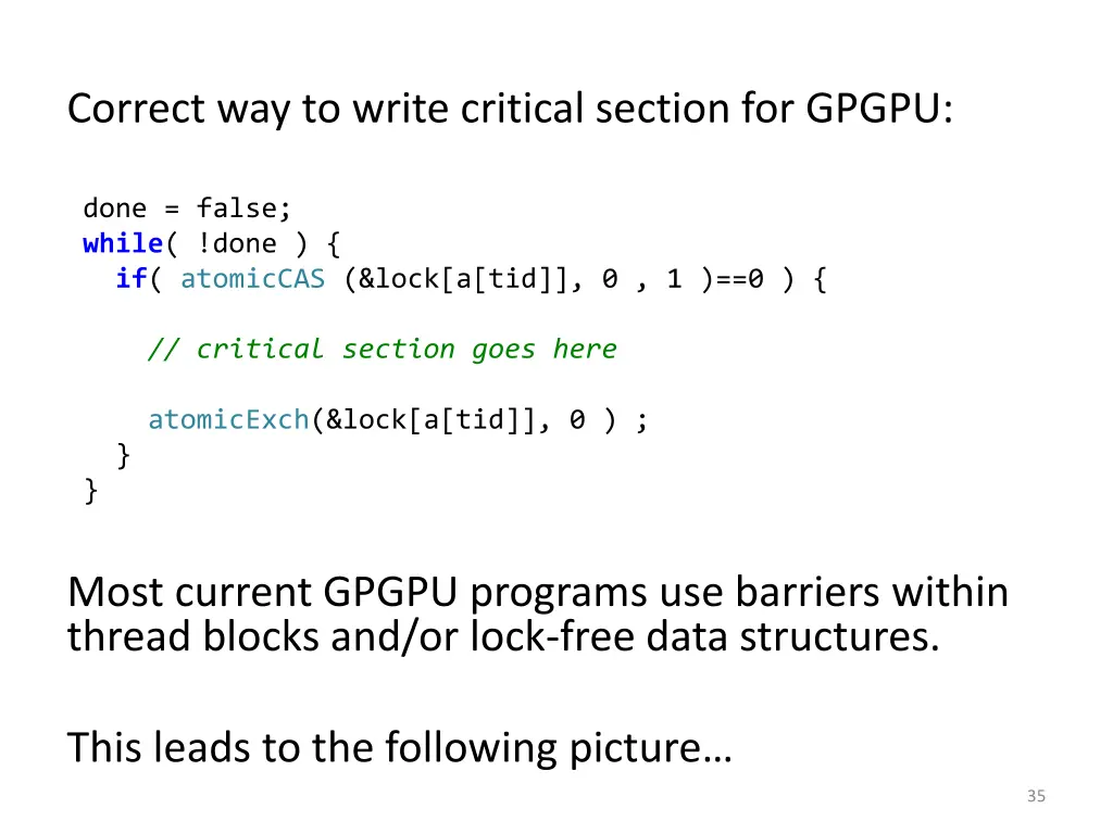 correct way to write critical section for gpgpu