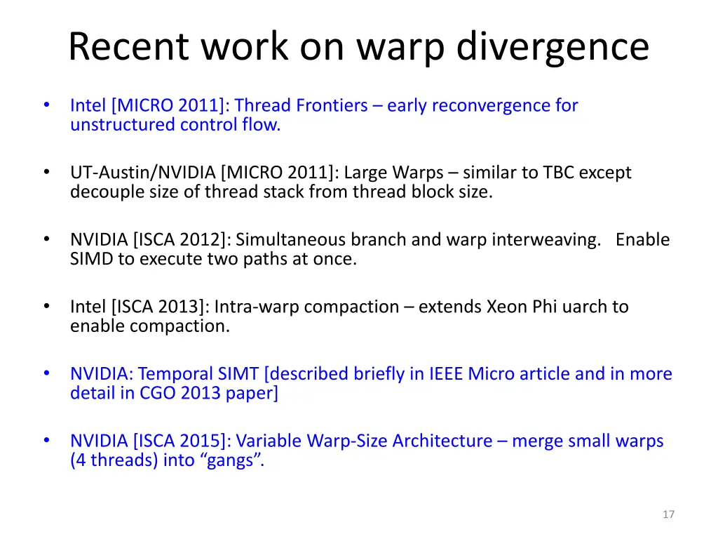 recent work on warp divergence