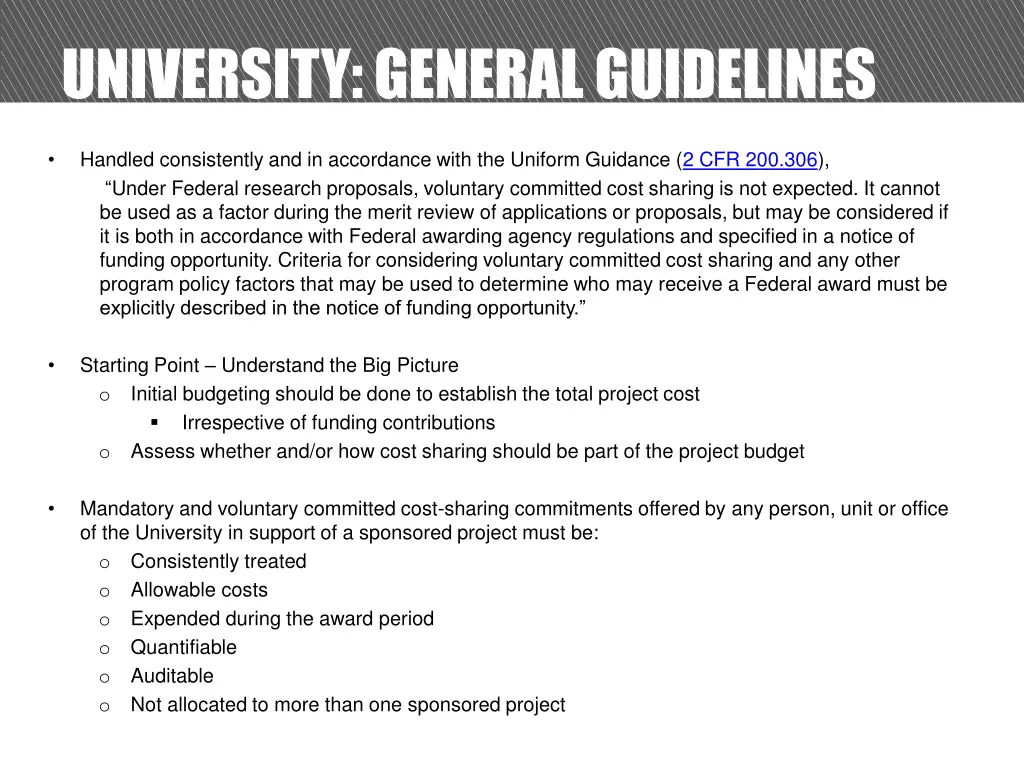 university general guidelines