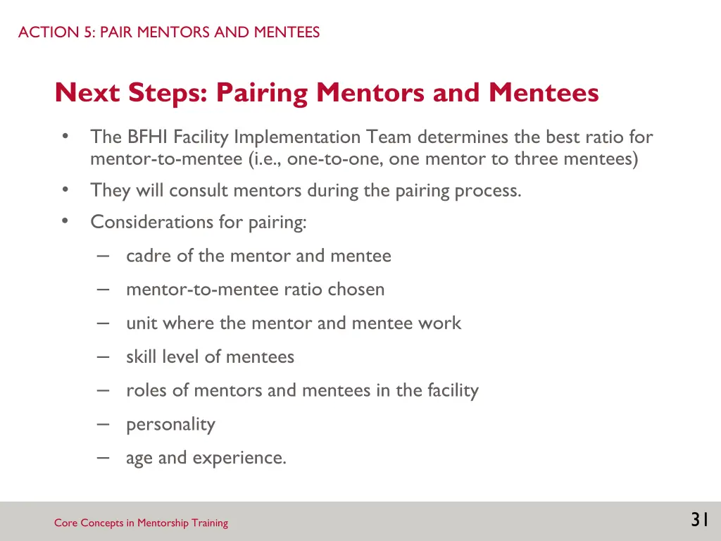 action 5 pair mentors and mentees