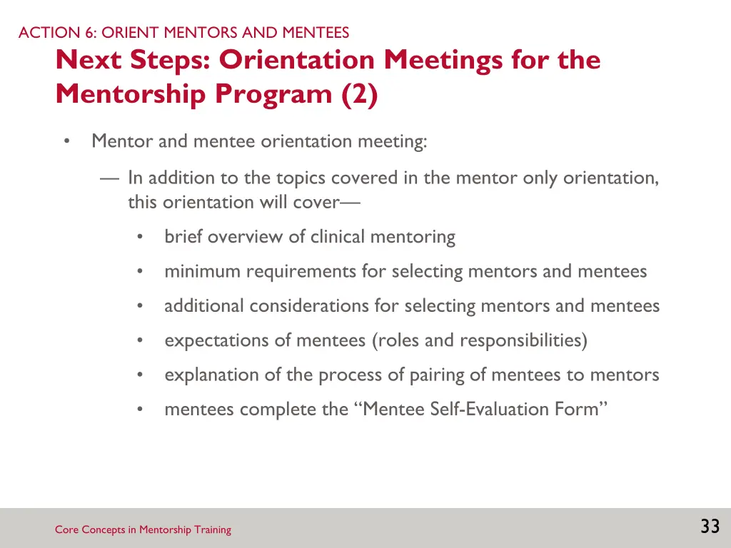 action 6 orient mentors and mentees next steps 1