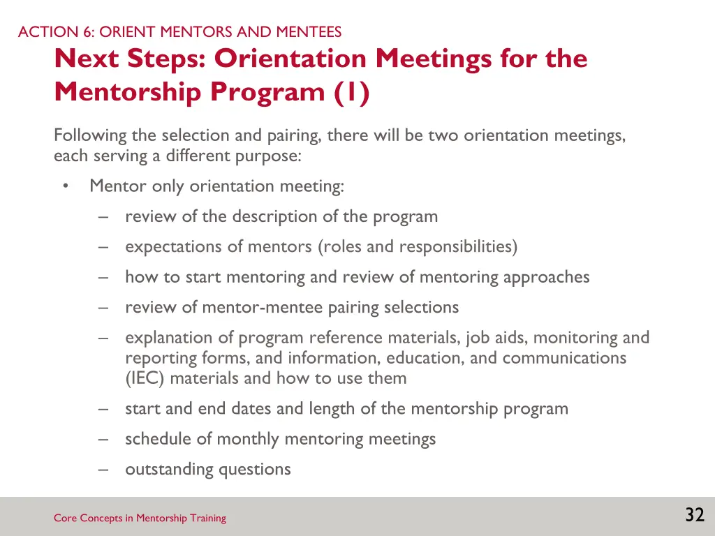 action 6 orient mentors and mentees next steps