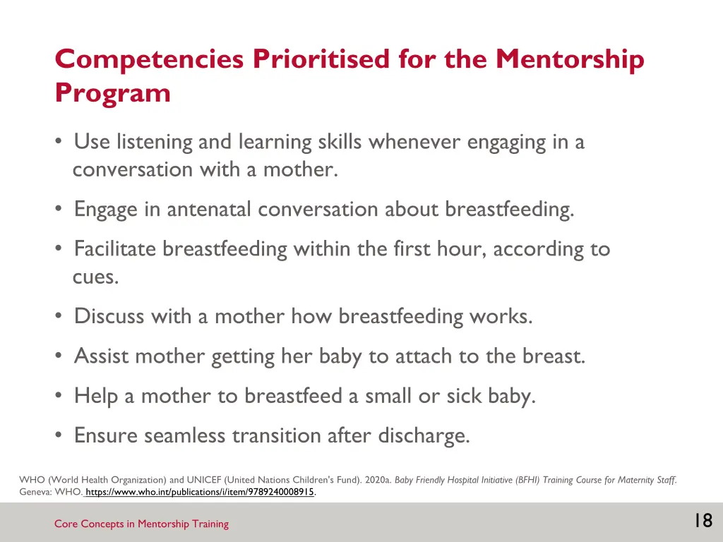 competencies prioritised for the mentorship