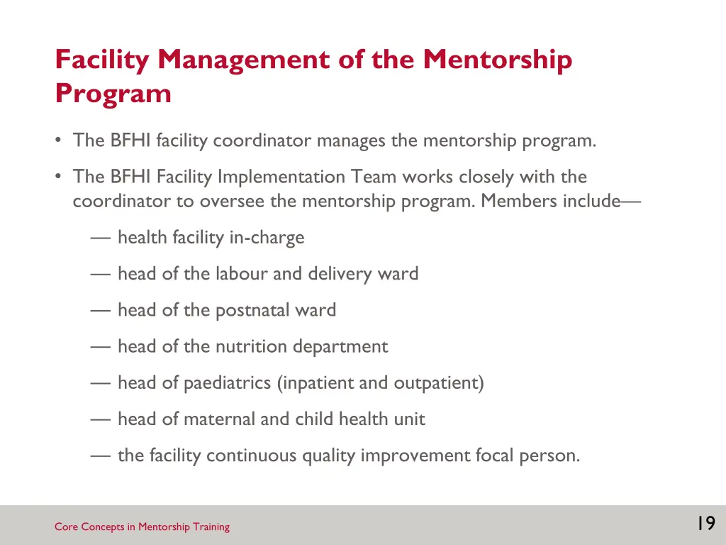facility management of the mentorship program
