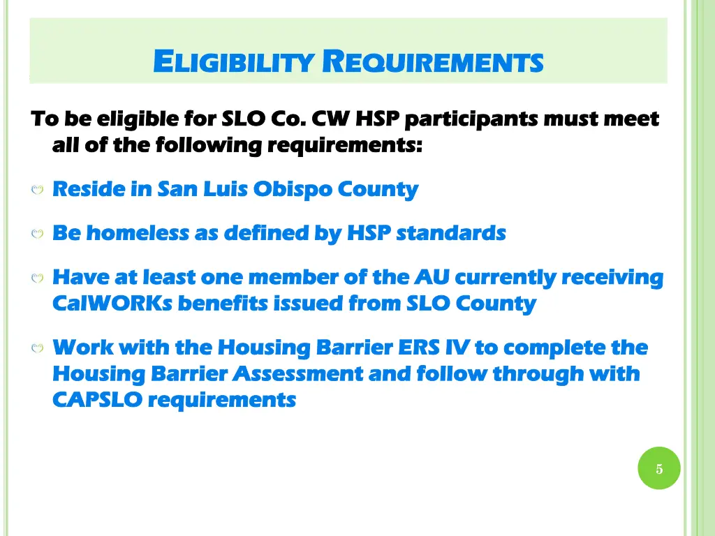 eligibility for slo co cw hsp e e ligibility