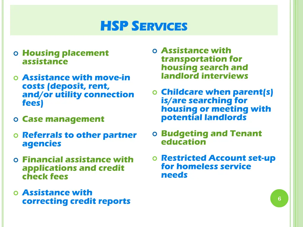 services under hsp