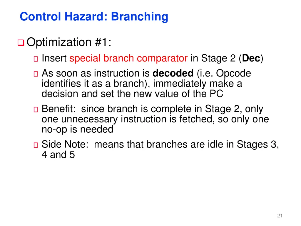 control hazard branching